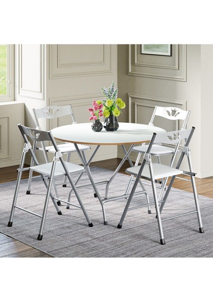 Beyaz Katlanır Masa ve 4 Sandalye Seti, Şık ve Pratik Kullanım Için Ideal