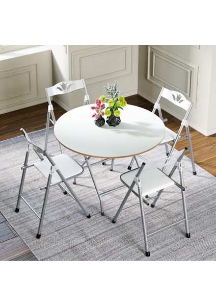 Beyaz Katlanır Masa ve 4 Sandalye Seti, Şık ve Pratik Kullanım Için Ideal fiyatları