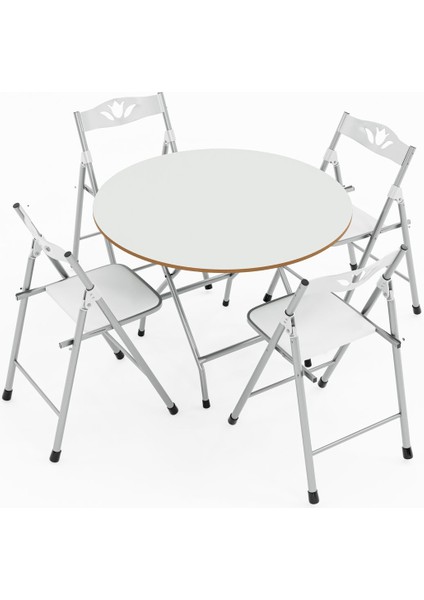 Beyaz Katlanır Masa ve 4 Sandalye Seti, Şık ve Pratik Kullanım Için Ideal indirimleri