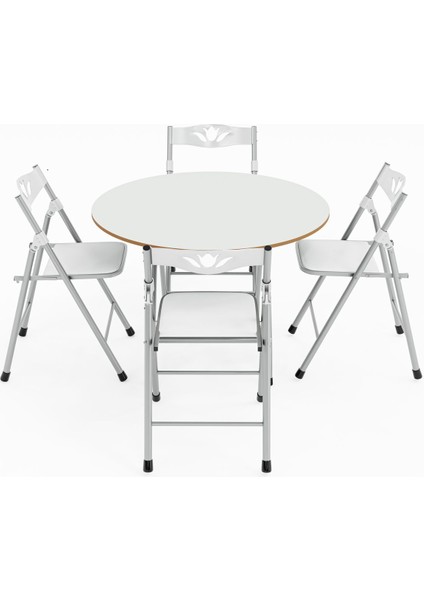 Beyaz Katlanır Masa ve 4 Sandalye Seti, Şık ve Pratik Kullanım Için Ideal