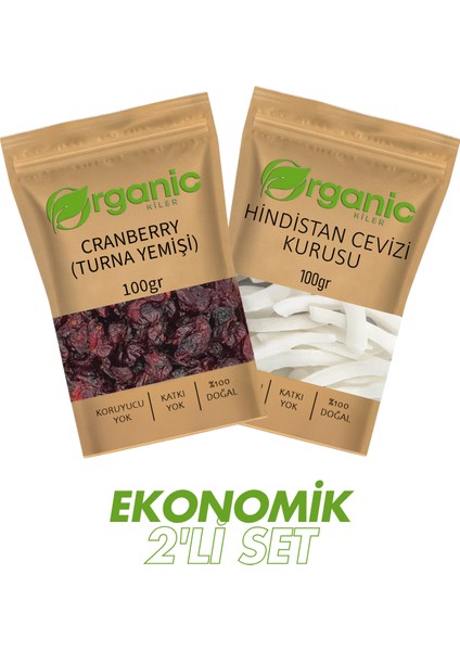 Doğal Kurutulmuş Meyve İkili Set | 100gr Cranberry + 100gr Hindistan Cevizi Kurusu