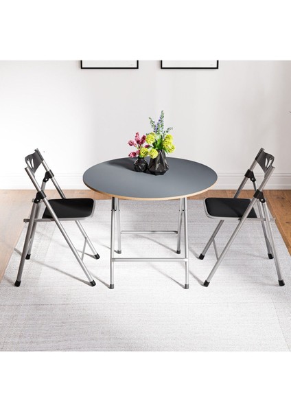 Katlanır Masa ve 2 Sandalye Seti, Şık ve Kullanışlı, Füme Renk, 1458 modelleri