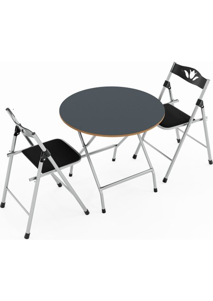 Katlanır Masa ve 2 Sandalye Seti, Şık ve Kullanışlı, Füme Renk, 1458 indirimleri