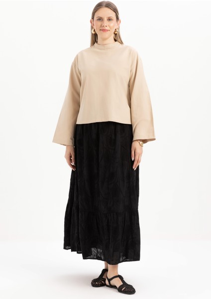 Bej-Gizli Fermuarlı Yırtmaçlı Bluz fiyatları