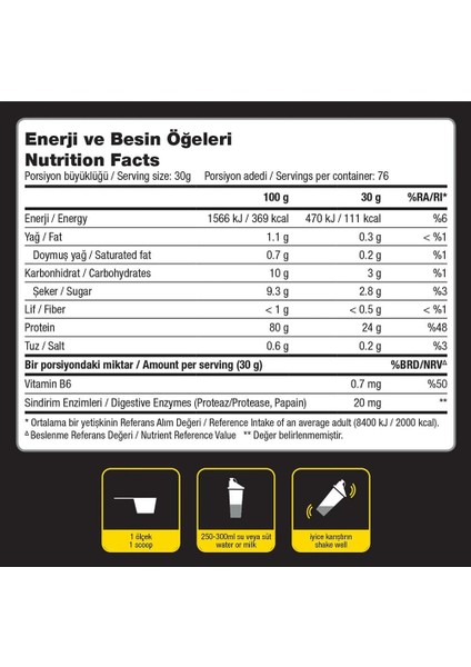 Whey Protein Tozu - 2280 G - 76 Servis - Çikolata Aromalı - Sindir Im Enzimli - 24 G Yüksek Proteinli