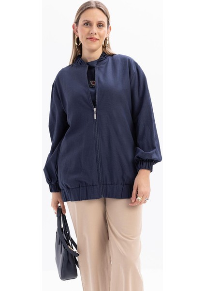 Indigo-Fermuarlı Ceket