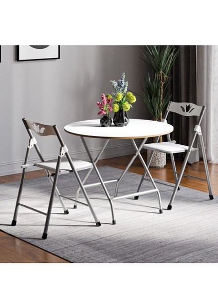 Beyaz Katlanır Masa ve 2 Sandalye Seti, Pratik ve Şık Tasarım