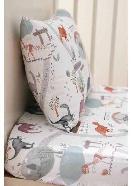 Organik Bebek Lastikli Çarşaf 120X200+20) Dinazor modelleri