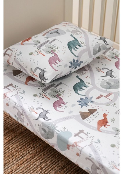 Organik Bebek Lastikli Çarşaf 120X200+20) Dinazor indirimleri