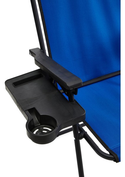 3'lü Kamp Sandalyesi Seti, Katlanabilir, Dikdörtgen Bardaklıklı ve Mavi Renk