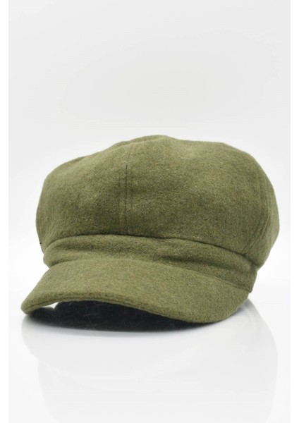 Haki Bayan Şapka Kadın Kasket Yün Flat Cap