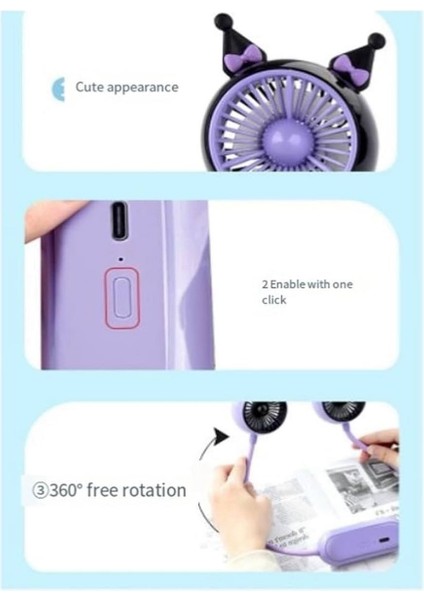 Kuromi Boyun Tipi Mini Fan – 3 Kademe Ayarlı, Taşınabilir Soğutucu modelleri