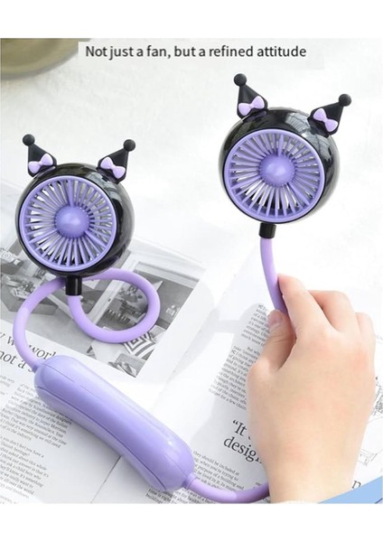 Kuromi Boyun Tipi Mini Fan – 3 Kademe Ayarlı, Taşınabilir Soğutucu fırsatları