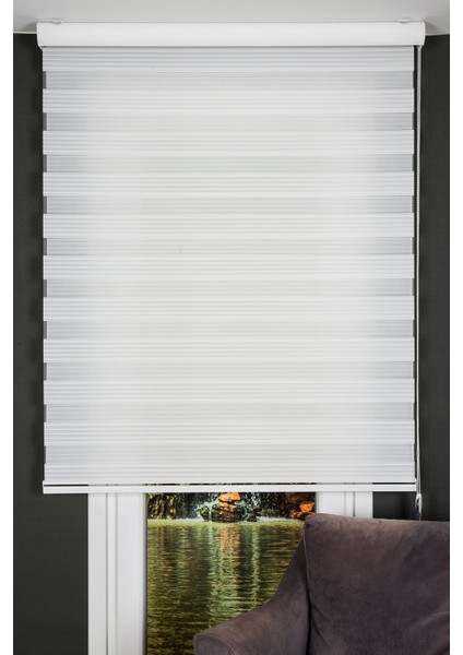 Beyaz DPZ5000 Serisi (Dpz 5010) Metal Kasa Geniş Pliseli Zebra Perde
