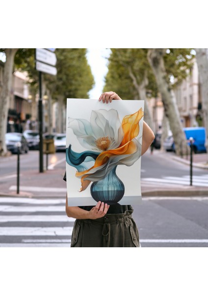 Çerçevesiz Poster Mavi Retro Vazo