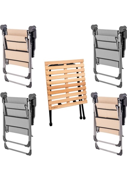 4'lü Katlanır Kamp Sandalyesi ve Masa Seti, Kül Gri/bej, Bardaklı, 140 kg fiyatları