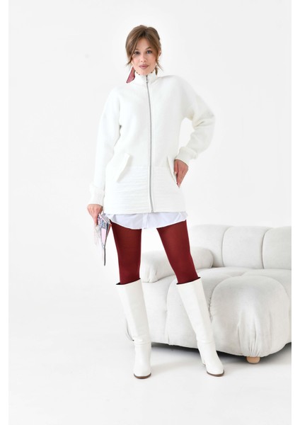 Kadın Kapitone Detaylı Kısa Kap Ekru fiyatları