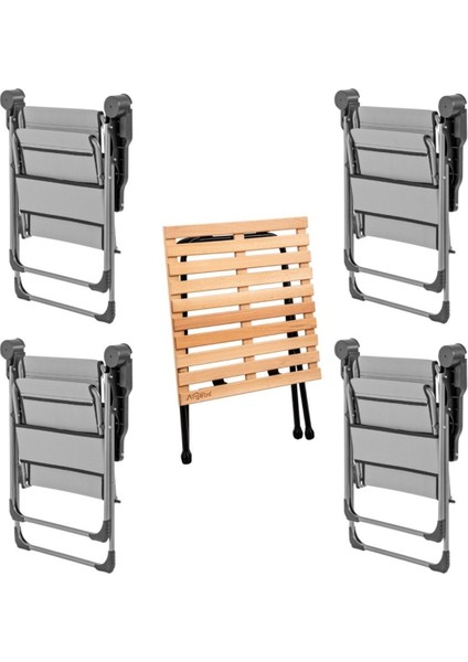 4’lü Katlanır Kamp Sandalyesi ve Masa Seti, Bardaklık, Kül Gri, 140 kg Kapasiteli fiyatları