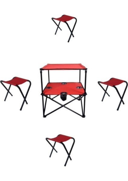 Kırmızı Katlanır Masa ve 4 Kamp Taburesi Seti, Pratik ve Şık Tasarım modelleri