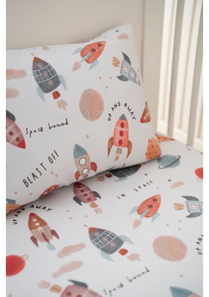 Organik Bebek Lastikli Çarşaf (120X200+20) Uzay fırsatları