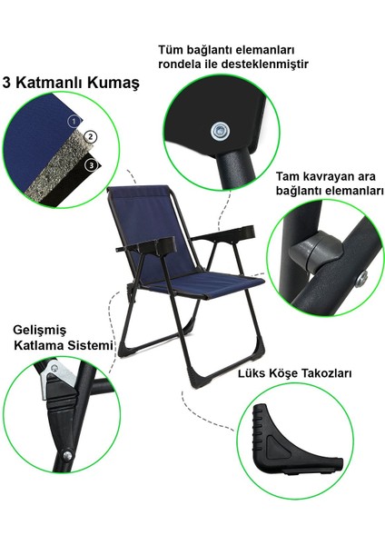 Lacivert Kamp Sandalyesi ve Katlanır Masa, Bardaklı, Rahat ve Kullanışlı Set fiyatları