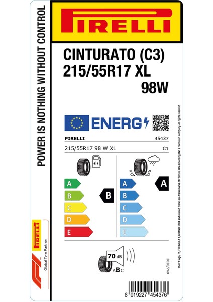 215/55 R17 98W Xl Cinturato (C3) Oto Yaz Lastiği (Üretim Yılı: 2025) fiyatları