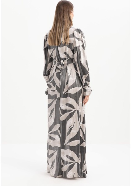 Siyah-Bej-Omuz Büzgü Detaylı Kuşaklı Elbise modelleri