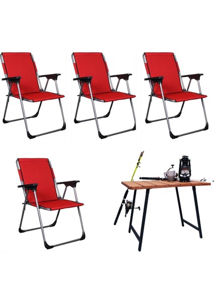 Kırmızı 4'lü Katlanabilir Sandalye ve Masa Seti, Şık ve Kullanışlı Tasarım