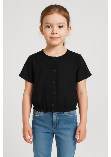 Kız Çocuk Kısa Kollu Siyah Gömlek Bluz – Şık, Rahat ve Günlük Kullanıma Uygun