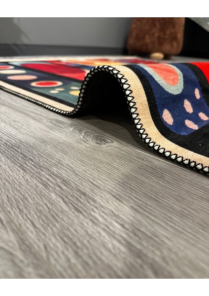Drom Makinede Yıkanabilir Kaymaz Tabanlı Halı Multy Soyut Desenli Saçaklı Kilim fırsatları