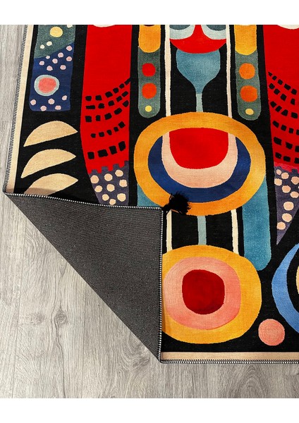 Drom Makinede Yıkanabilir Kaymaz Tabanlı Halı Multy Soyut Desenli Saçaklı Kilim indirimleri