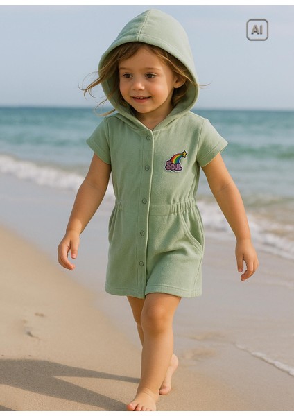 Organik Premium Kız Havlu Plaj Elbisesi Yeşil