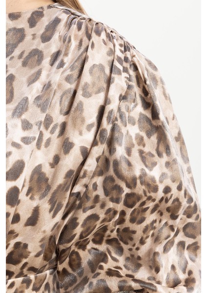 Leopar-Omuz Büzgü Detaylı Kuşaklı Elbise indirimleri