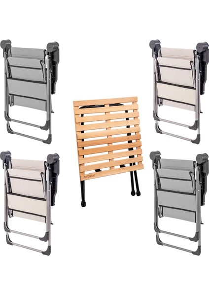 4'lü Katlanabilir Kamp Sandalyesi ve Masa Seti, Bardaklık, Kül Gri/kestane, 140 kg fiyatları