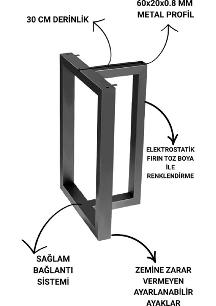Metal Masa-Yemek Masası- Çalışma Masası Ayağı 2 Adet Ayak 71 cm Mobilya Ayağı
