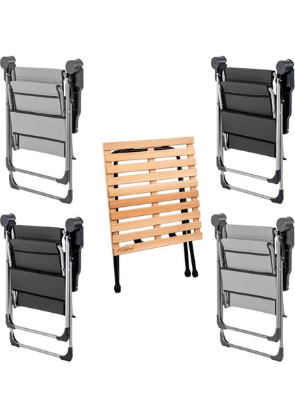 4'lü Katlanır Kamp Sandalyesi ve Masa Seti, Bardaklık, Kül Gri, Antrasit, 140 kg fiyatları