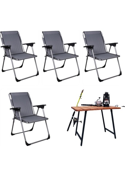 Şık ve Pratik 4'lü Katlanır Sandalye ve Masa Seti, Kullanım Kolaylığı Sağlar