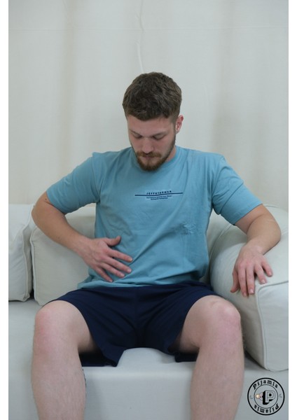 Mavi Şortlu Kısa Kollu Erkek Pijama Takımı fiyatları