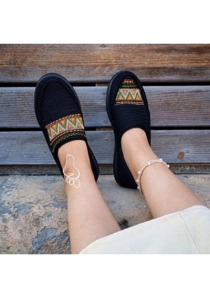 El Örgüsü Nakışlı Siyah Kadın Espadril
