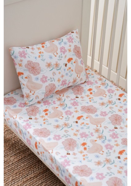 Collection Organik Bebek Lastikli Çarşaf (80X140+15) Flowering Duck