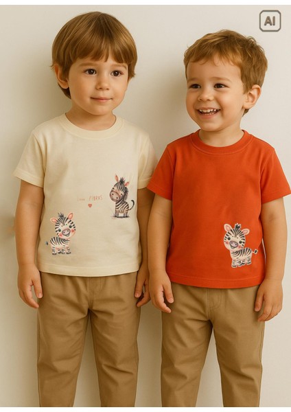 Organik Zebras 2'li T-Shirt Natural