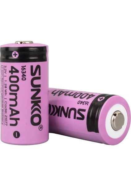 Sunkko Ifr 3.2 Volt 400 Mah 16340 Şarj Edilebilir Pil (Tekli)