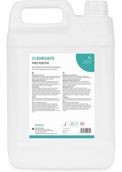 Clenesafe Pro-Enzym Enzimatikli Ön Temizleme Solüsyonu 5 Lt