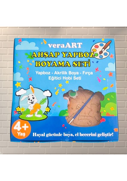 Ahşap Tavşan Boyama Seti Yapboz Akrilik Boya Fırça Sanat Hobi Set Eğitici Boyama Oyuncak