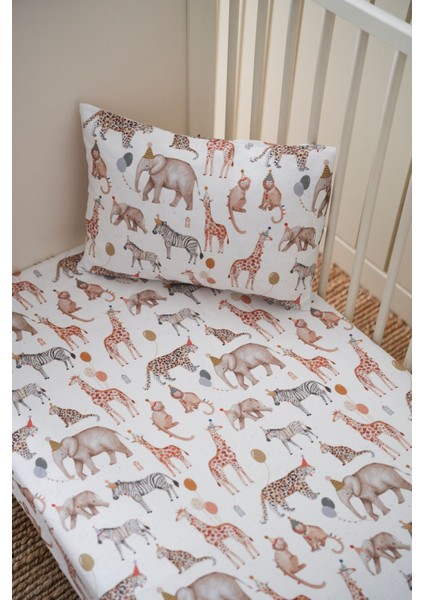 Collection Organik Bebek Lastikli Çarşaf (80X160+15) - Zoo Party