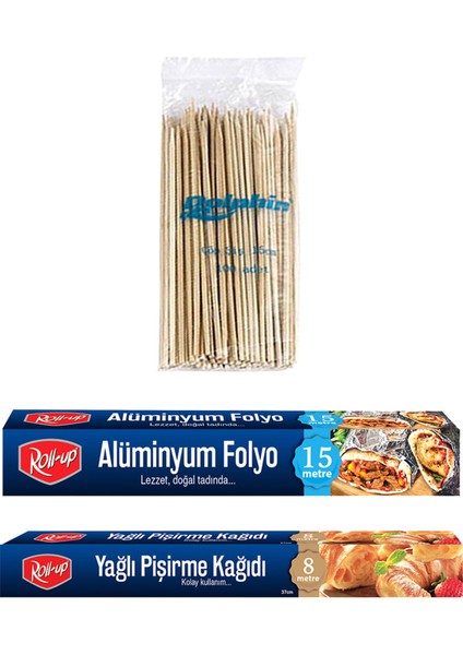8 Metre Pişirme Kağıdı - Alüminyum Folyo Ve 100lü Bambu Çöp Şiş Set