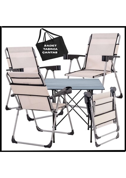 Katlanabilir 4'lü Kamp Sandalyesi ve Masa Seti, Taşıma Çantasıyla Kolay Taşıma Sağlar.