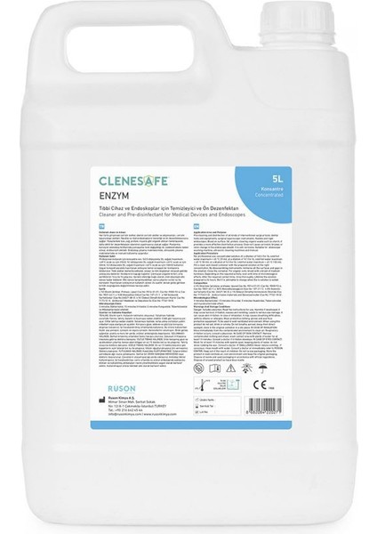 Clenesafe Enzym ve Endoskoplar İçin Temizleyici ve Ön Dezenfektan 5 Lt