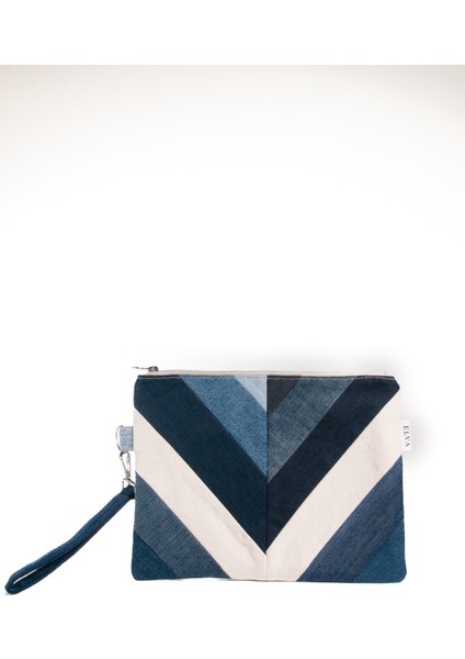 Kadın V Desenli Kot Çanta | Şık Patchwork Tasarımıyla El ve Bilekte Taşınabilir Clutch Model