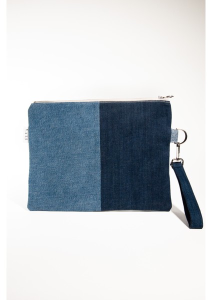 Kadın V Desenli Kot Çanta | Şık Patchwork Tasarımıyla El ve Bilekte Taşınabilir Clutch Model